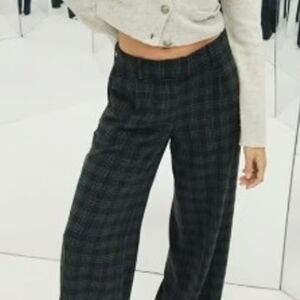 American Eagle Outfitters Black and Gray Plaid Wide Leg Pants